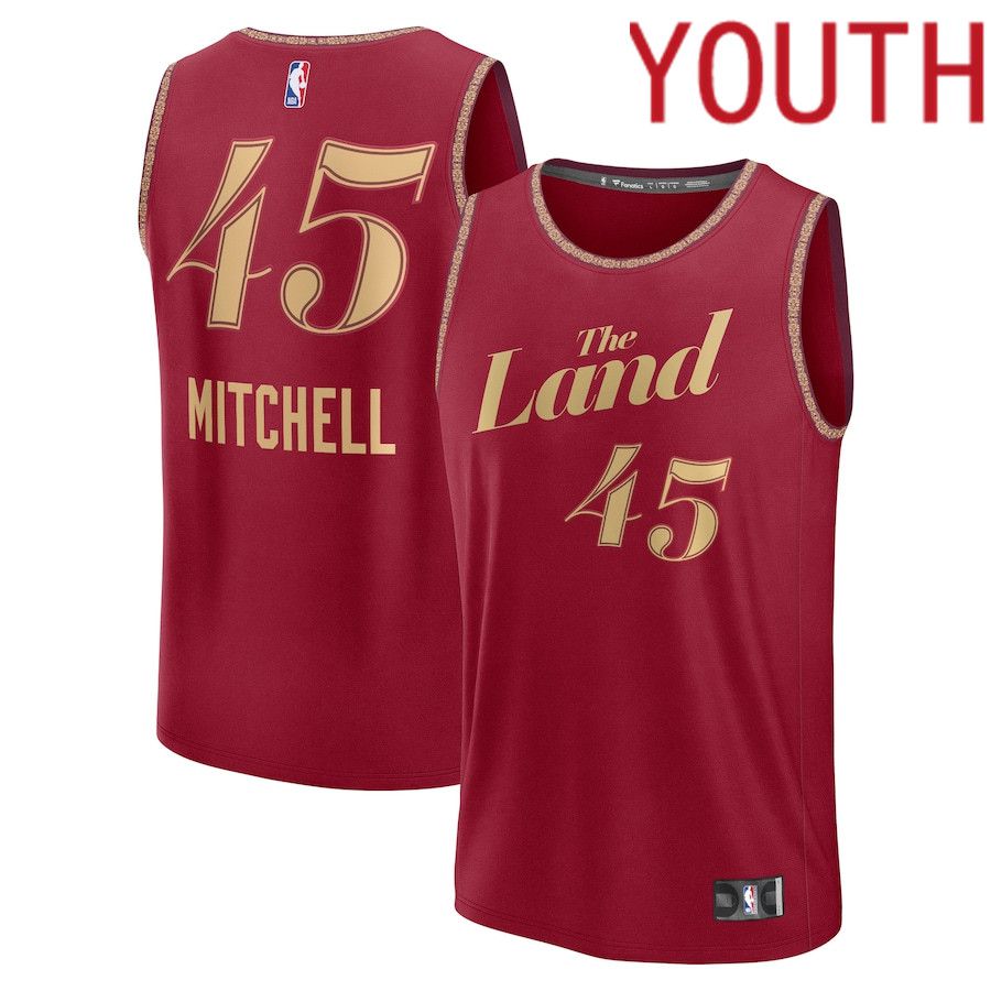 Youth Cleveland Cavaliers #45 Donovan Mitchell Fanatics Branded Wine City Edition 2023-24 Fast Break NBA Jersey->->Youth Jersey